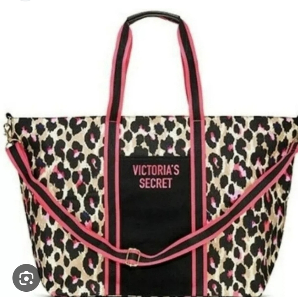 Victoria's Secret Black, Beige & Pink Leopard Travel Tote